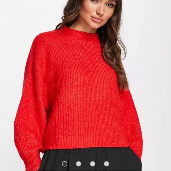 Mango Oversized Chunky Rib Knit Sweater with Balloon Sleeves Orange Size Small - Picture 2 of 10